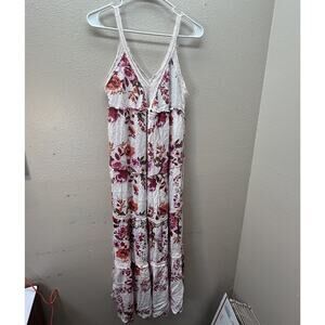 Romantic Gypsy‎ Babydoll Maxi Dress M Floral Crochet Boho Gauzy Tassels Peasant